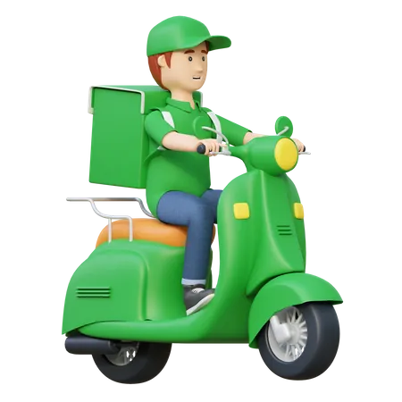 Courier Delivery Package Riding Motor Bike 3 D Cartoon Illustration 3D Illustration