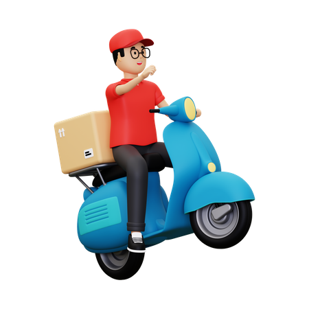 Deliveryman riding scooter  3D Icon
