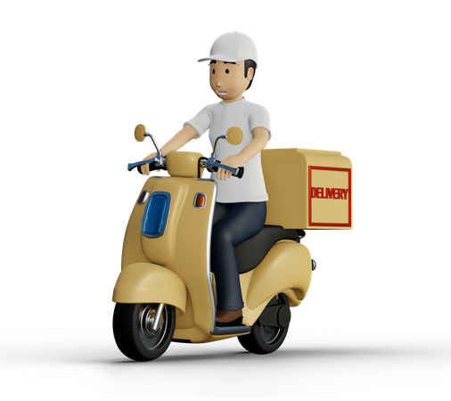 Deliveryman riding scooter  3D Illustration