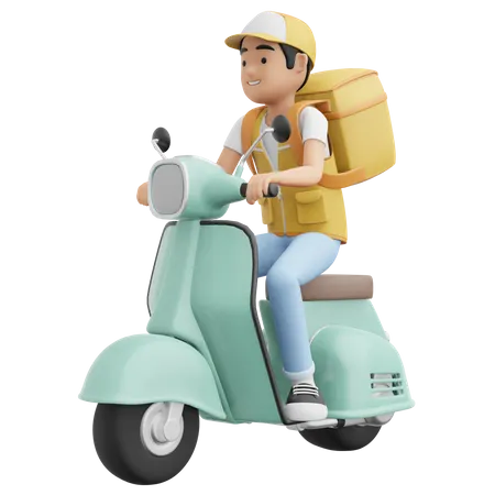 Deliveryman riding scooter  3D Illustration