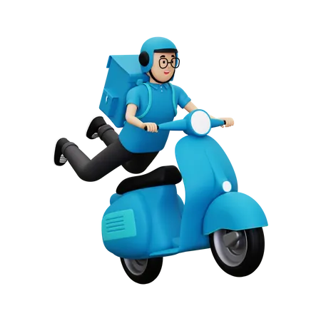 Deliveryman riding scooter  3D Illustration