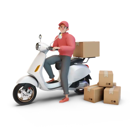 Deliveryman riding scooter  3D Illustration