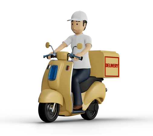 Deliveryman riding scooter 3D Illustration