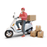 3d deliveryman riding scooter logo