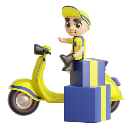 Deliveryman Riding Scooter  3D Illustration