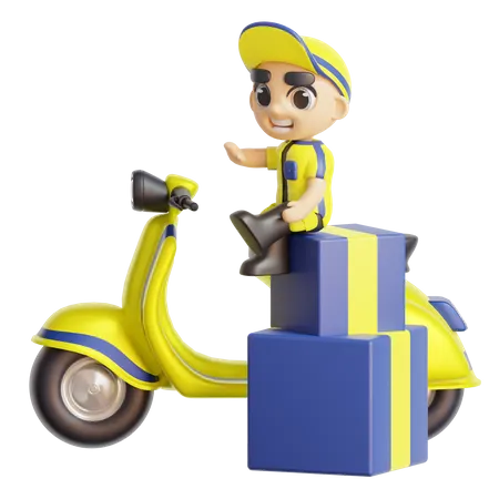 Deliveryman Riding Scooter  3D Illustration