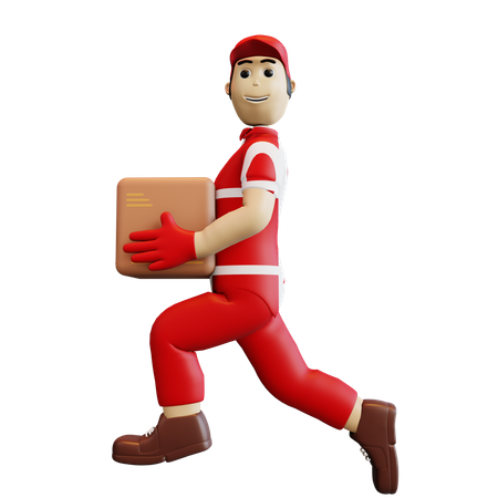 Deliveryman running with parcel 3D Illustration