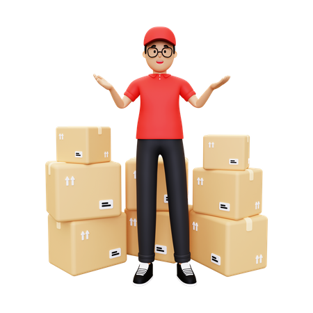 Deliveryman showing a pile of packages  3D Icon