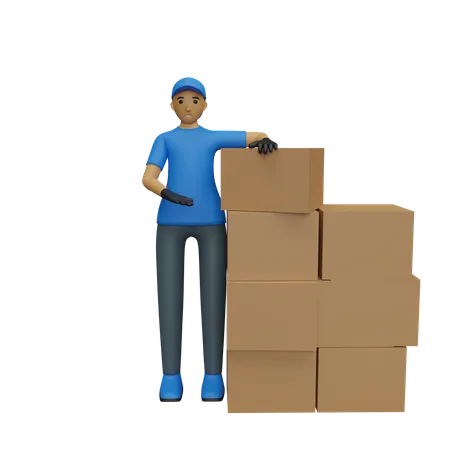 Deliveryman showing delivery boxes  3D Illustration