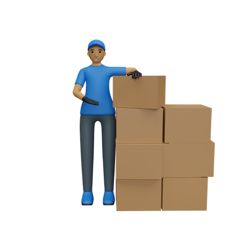 Deliveryman showing delivery boxes  3D Illustration