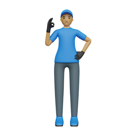 Deliveryman showing super sign  3D Illustration