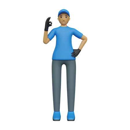 Deliveryman showing super sign  3D Illustration