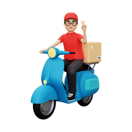 Deliveryman showing victory sign while riding scooter  3D Icon