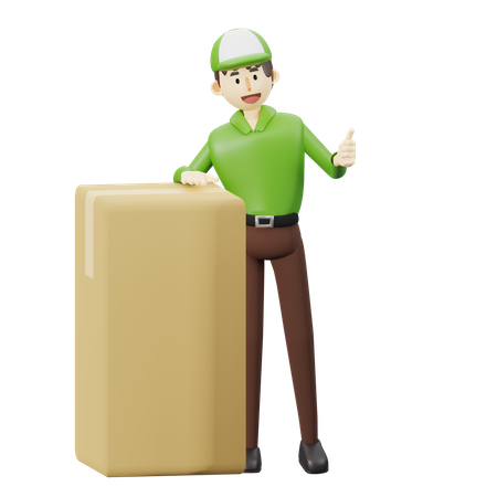 Deliveryman standing next to the parcel  3D Icon
