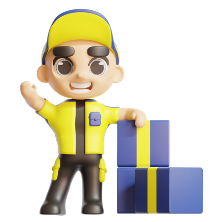 Deliveryman standing with boxes  3D Icon