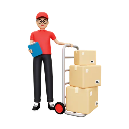 Deliveryman standing with courier  3D Illustration