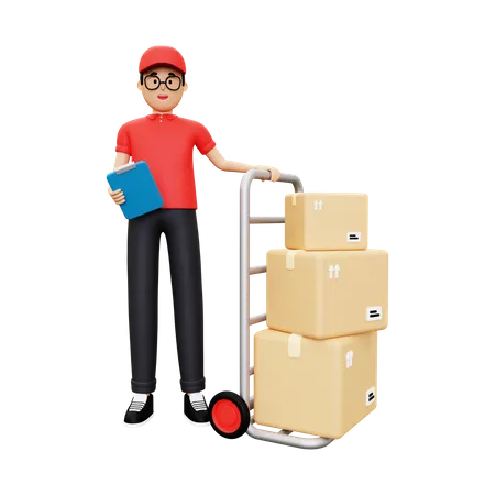Deliveryman standing with courier 3D Illustration