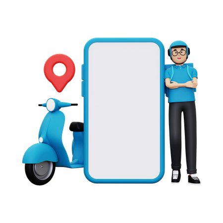 Deliveryman standing with smartphone 3D Illustration