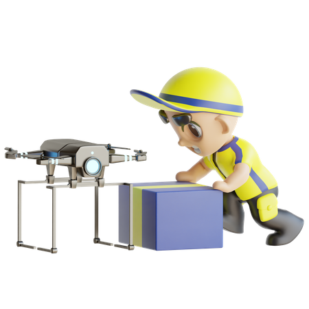 Deliveryman Using Drone  3D Icon