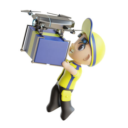 Deliveryman Using Drone  3D Illustration