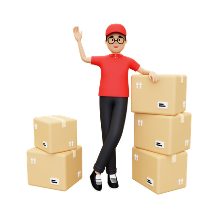 Deliveryman waiving hand  3D Icon
