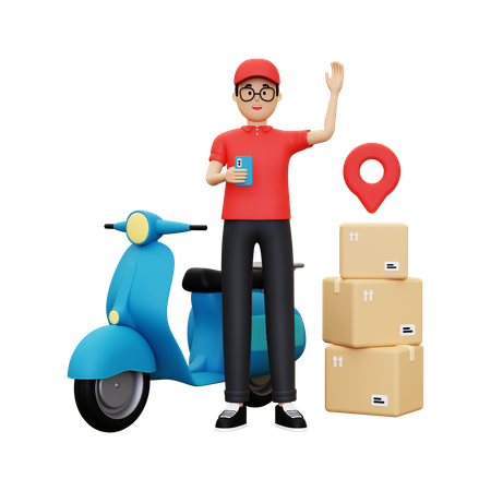 Deliveryman waiving hand  3D Icon