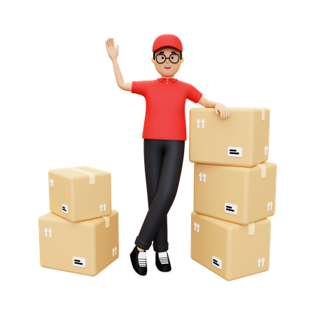 Deliveryman waiving hand  3D Illustration