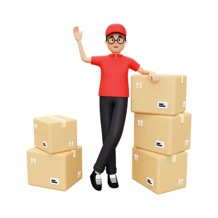 Deliveryman waiving hand  3D Illustration