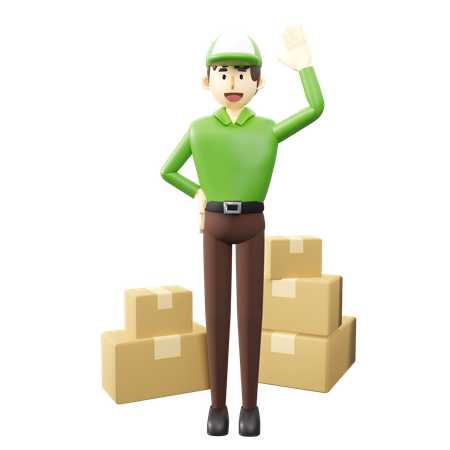 Deliveryman with boxes 3D Illustration