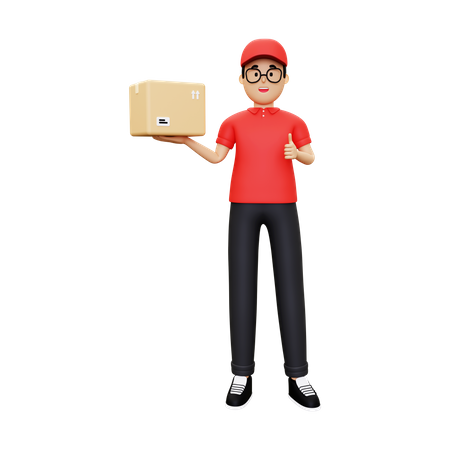 Deliveryman with courier showing thumbs up  3D Illustration