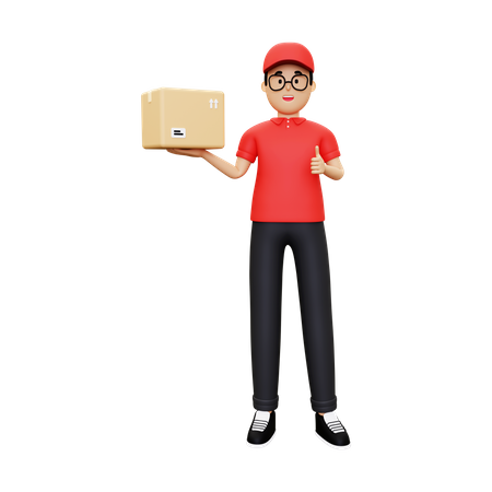 Deliveryman with courier showing thumbs up 3D Illustration