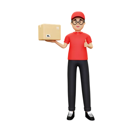 Deliveryman with courier showing thumbs up  3D Illustration