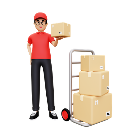 Deliveryman with delivery box  3D Illustration