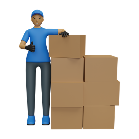 Deliveryman with delivery boxes  3D Illustration