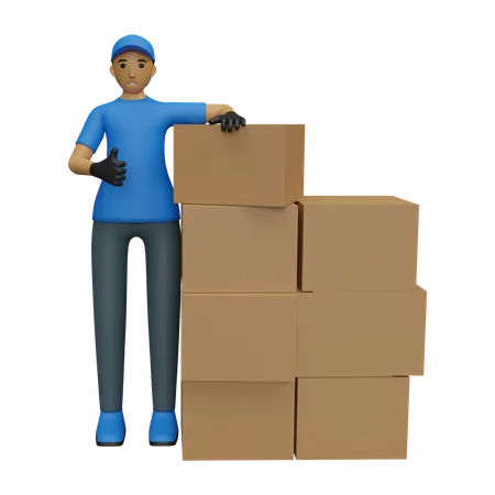 Deliveryman with delivery boxes  3D Illustration
