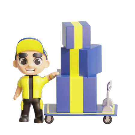 Deliveryman with delivery cart  3D Illustration