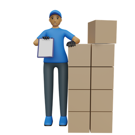 Deliveryman with delivery list  3D Illustration
