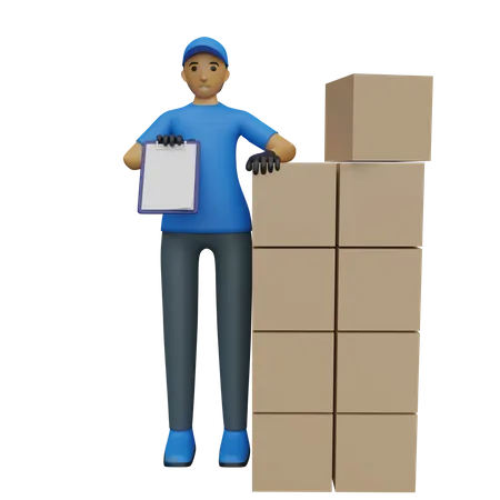 Deliveryman with delivery list  3D Illustration
