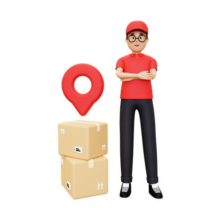 Deliveryman with delivery location  3D Icon