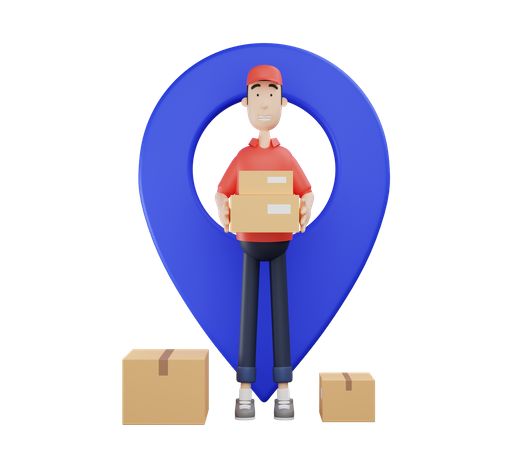 Deliveryman with delivery location  3D Illustration