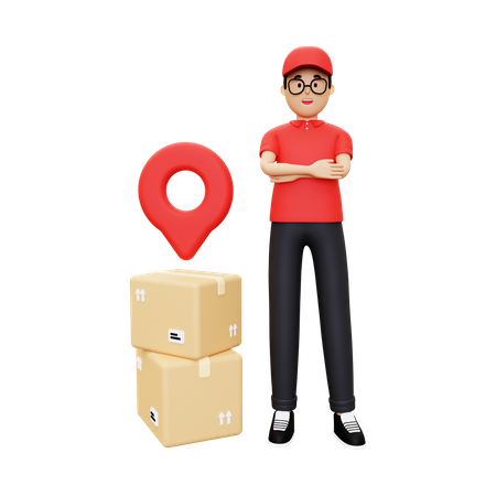 Deliveryman with delivery location  3D Illustration