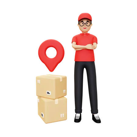 Deliveryman with delivery location  3D Illustration