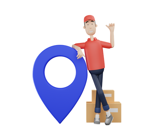 Deliveryman with delivery location  3D Illustration