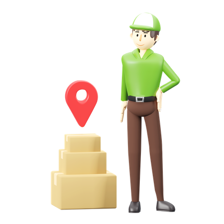 Deliveryman with delivery location  3D Illustration