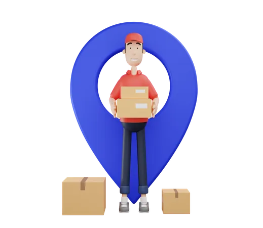 Deliveryman with delivery location 3D Illustration