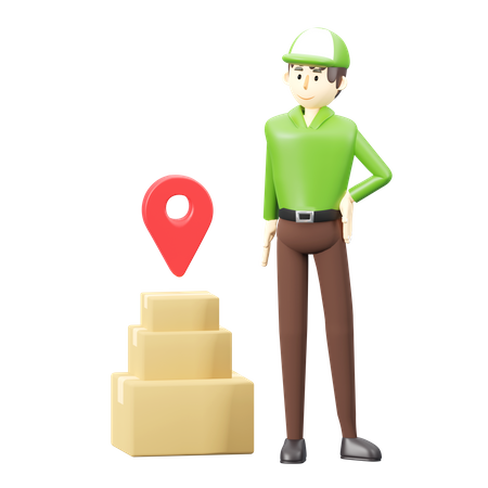 Deliveryman with delivery location 3D Illustration