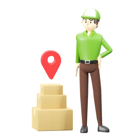 Deliveryman with delivery location  3D Illustration