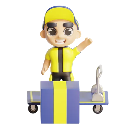 3 D Deliveryman With Trolley 3D Illustration