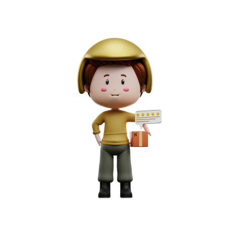 Deliveryman with five star reviews  3D Illustration