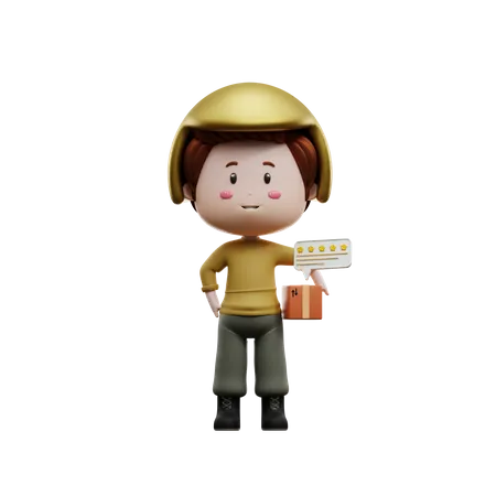 Deliveryman with five star reviews  3D Illustration